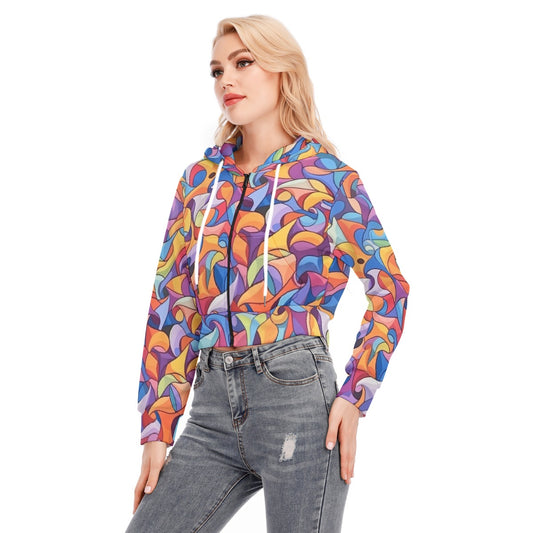 All-Over Print Women's Crop Top Hoodie With Zipper Closure