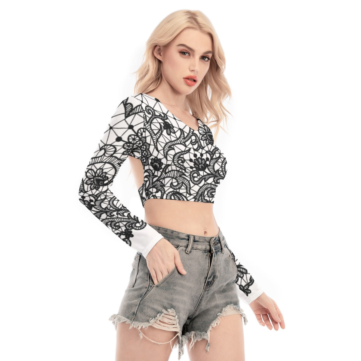 All-Over Print Women's Back Hollow T-shirt With Strap