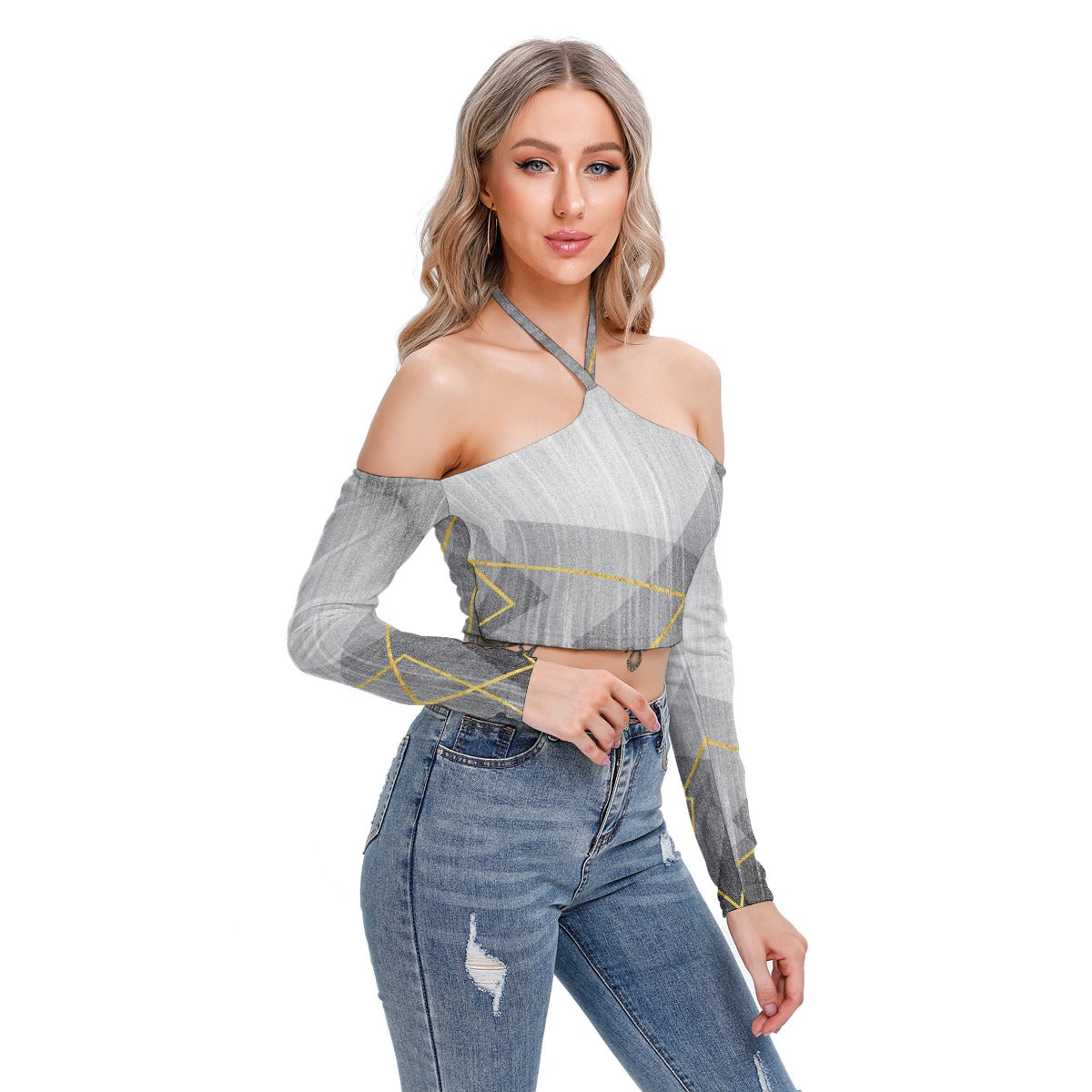 All-Over Print Women's Halter Lace-up Top
