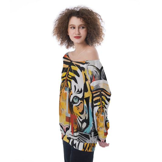 All-Over Print Oversized Women's Off-Shoulder Sweatshirt