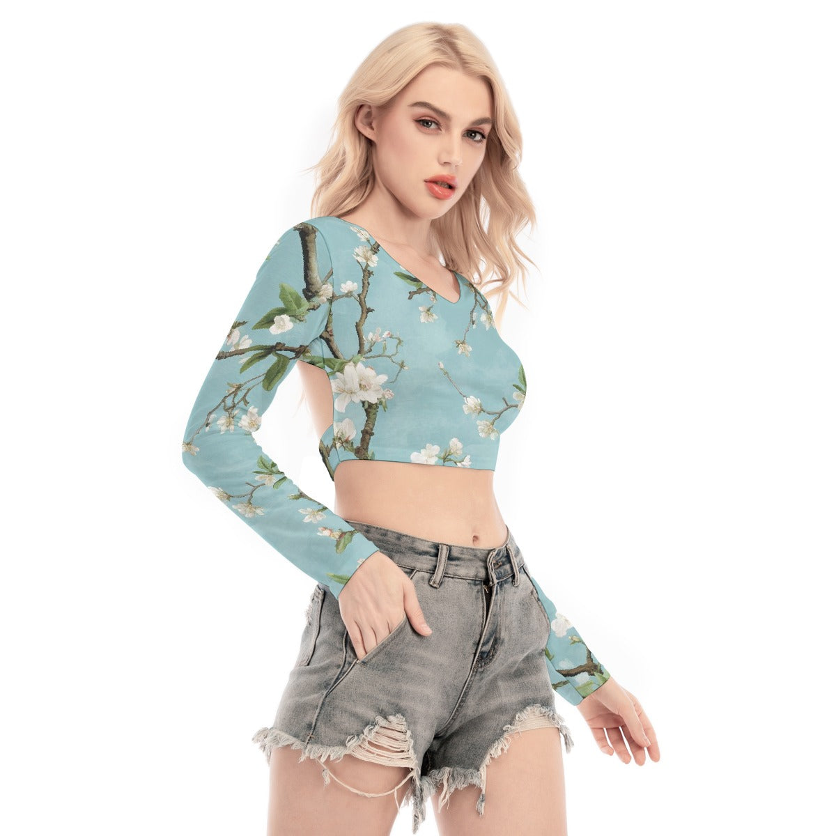 All-Over Print Women's Back Hollow T-shirt With Strap