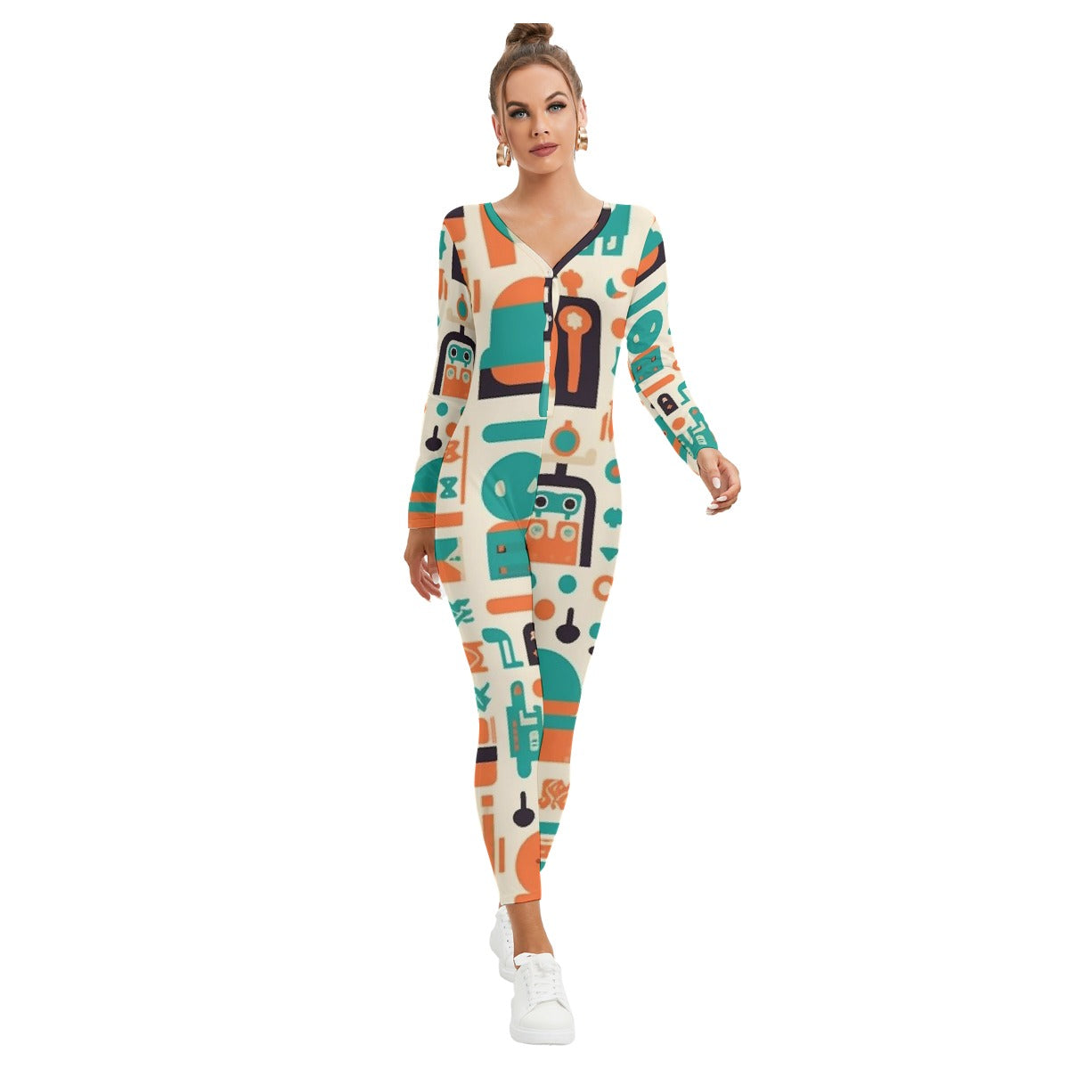 All-Over Print Women's Plunging Neck Jumpsuit