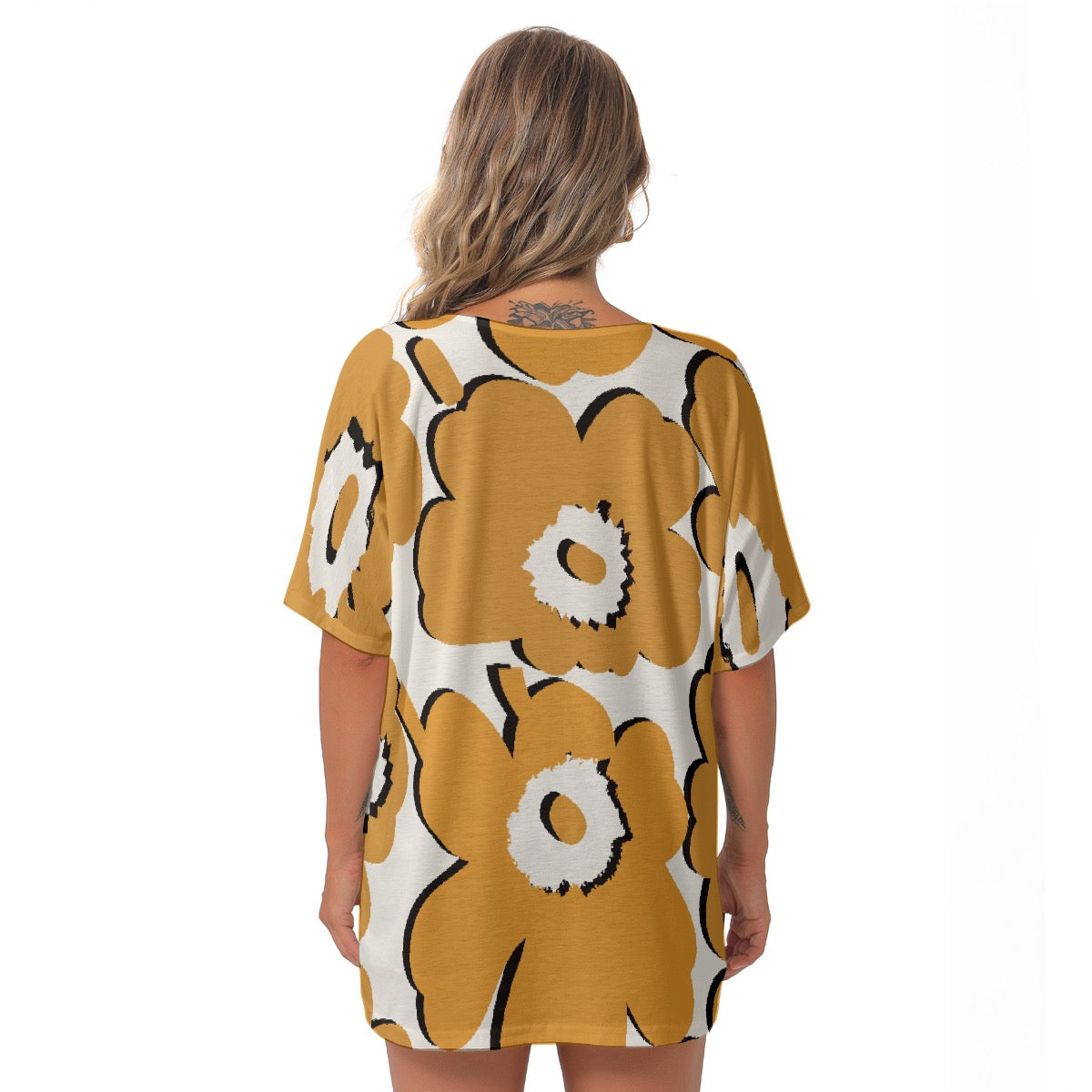 All-Over Print Women's Bat Sleeves V-Neck Blouse