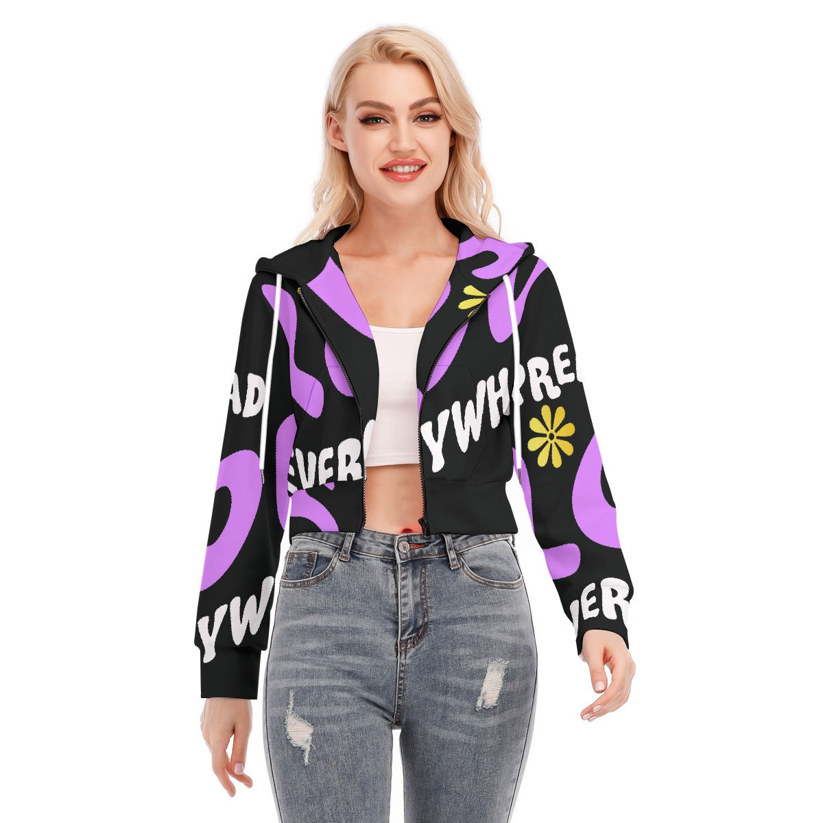 All-Over Print Women's Crop Top Hoodie With Zipper Closure