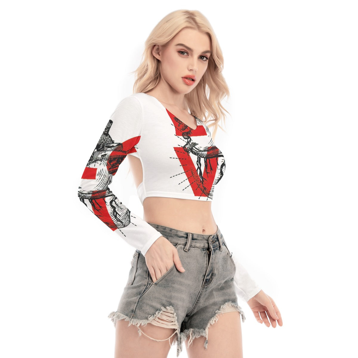 All-Over Print Women's Back Hollow T-shirt With Strap