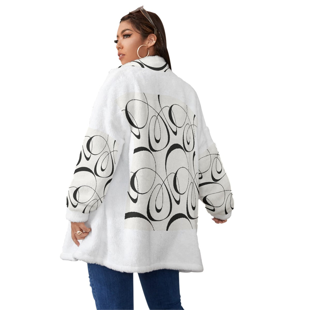 All-Over Print Unisex Borg Fleece Stand-up Collar Coat With Zipper Closure(Plus Size)
