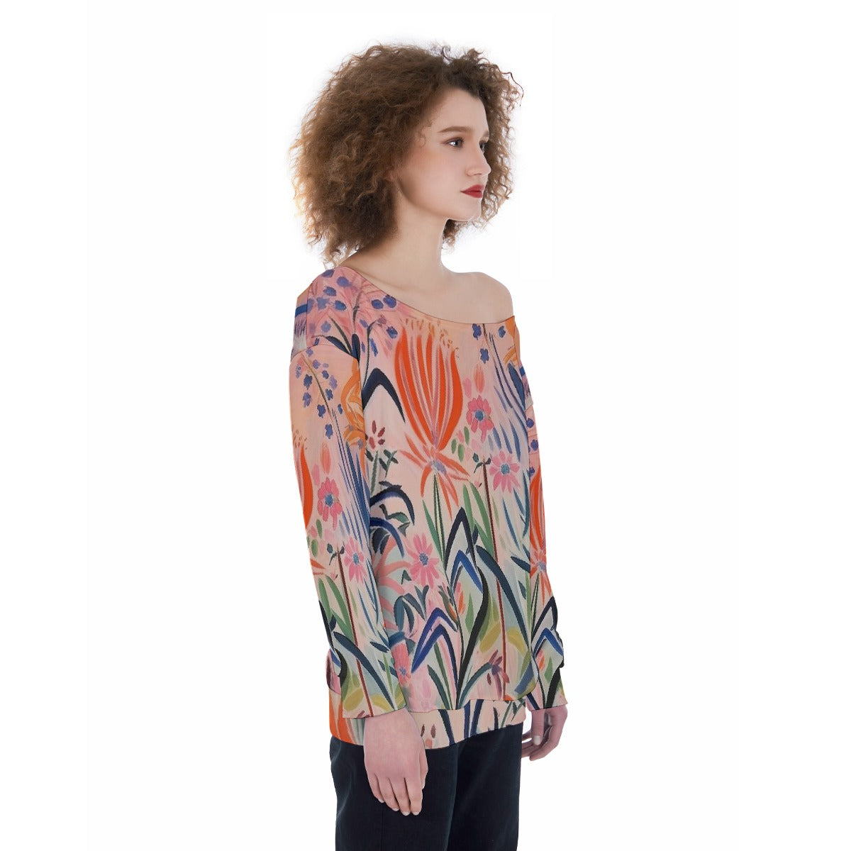 All-Over Print Oversized Women's Off-Shoulder Sweatshirt