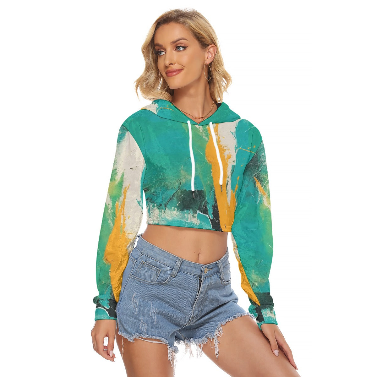 All-Over Print Women's Crop Top Hoodie|Velvet