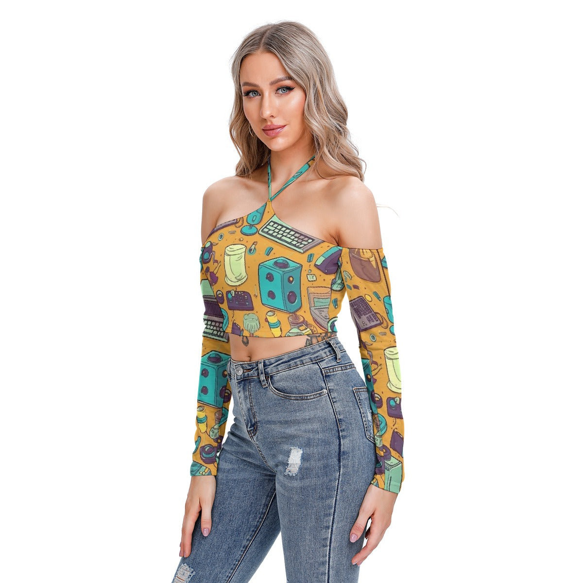 All-Over Print Women's Halter Lace-up Top