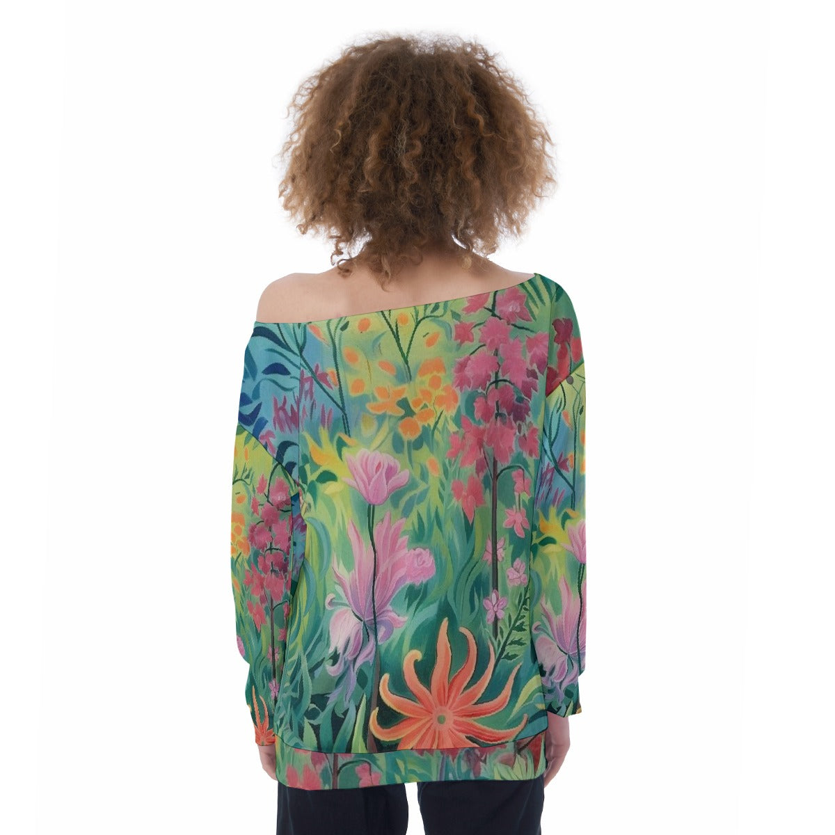 All-Over Print Oversized Women's Off-Shoulder Sweatshirt