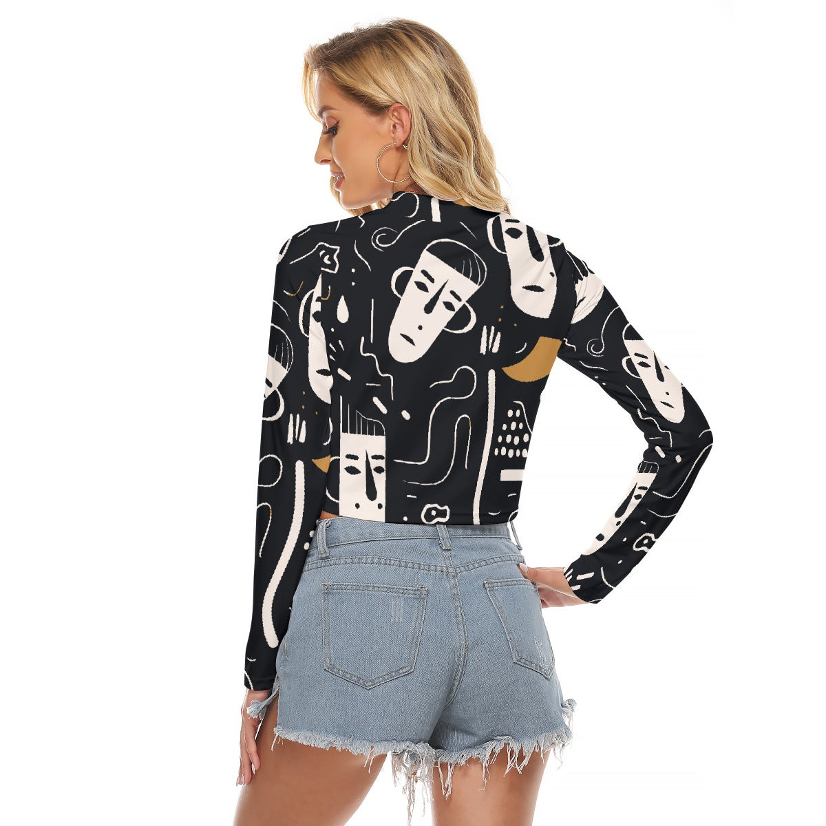 All-Over Print Women's Hollow Chest Keyhole Tight Crop Top