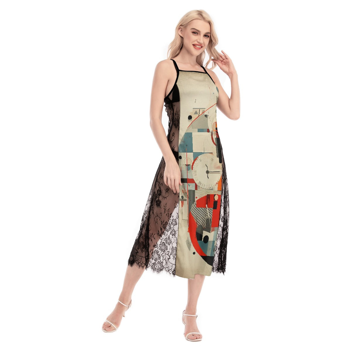 All-Over Print Women's Lace Cami Cross Back Dress