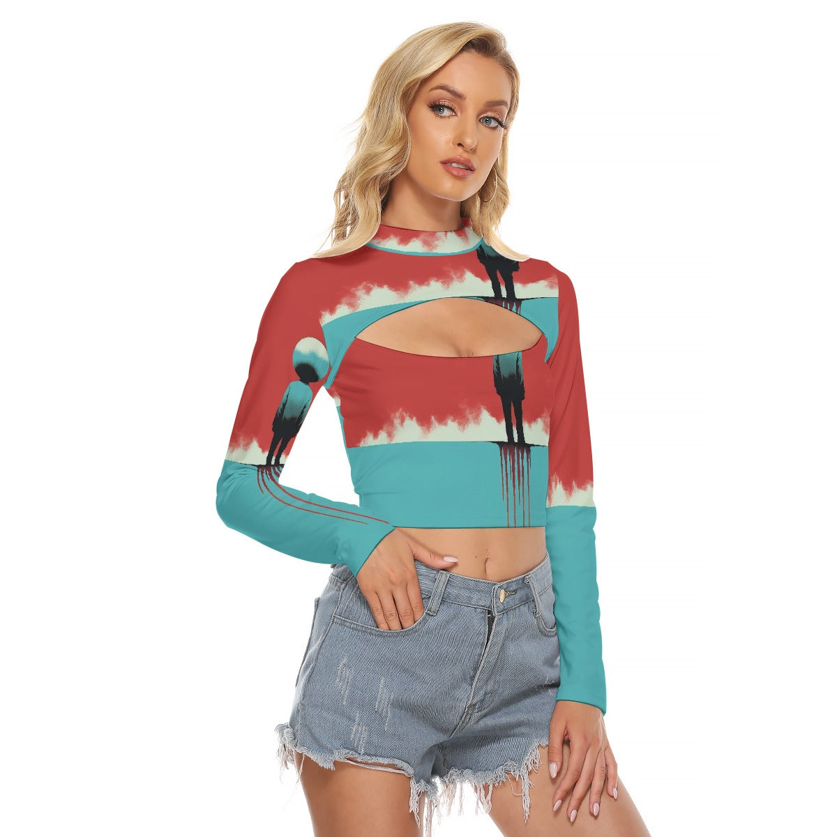 All-Over Print Women's Hollow Chest Keyhole Tight Crop Top