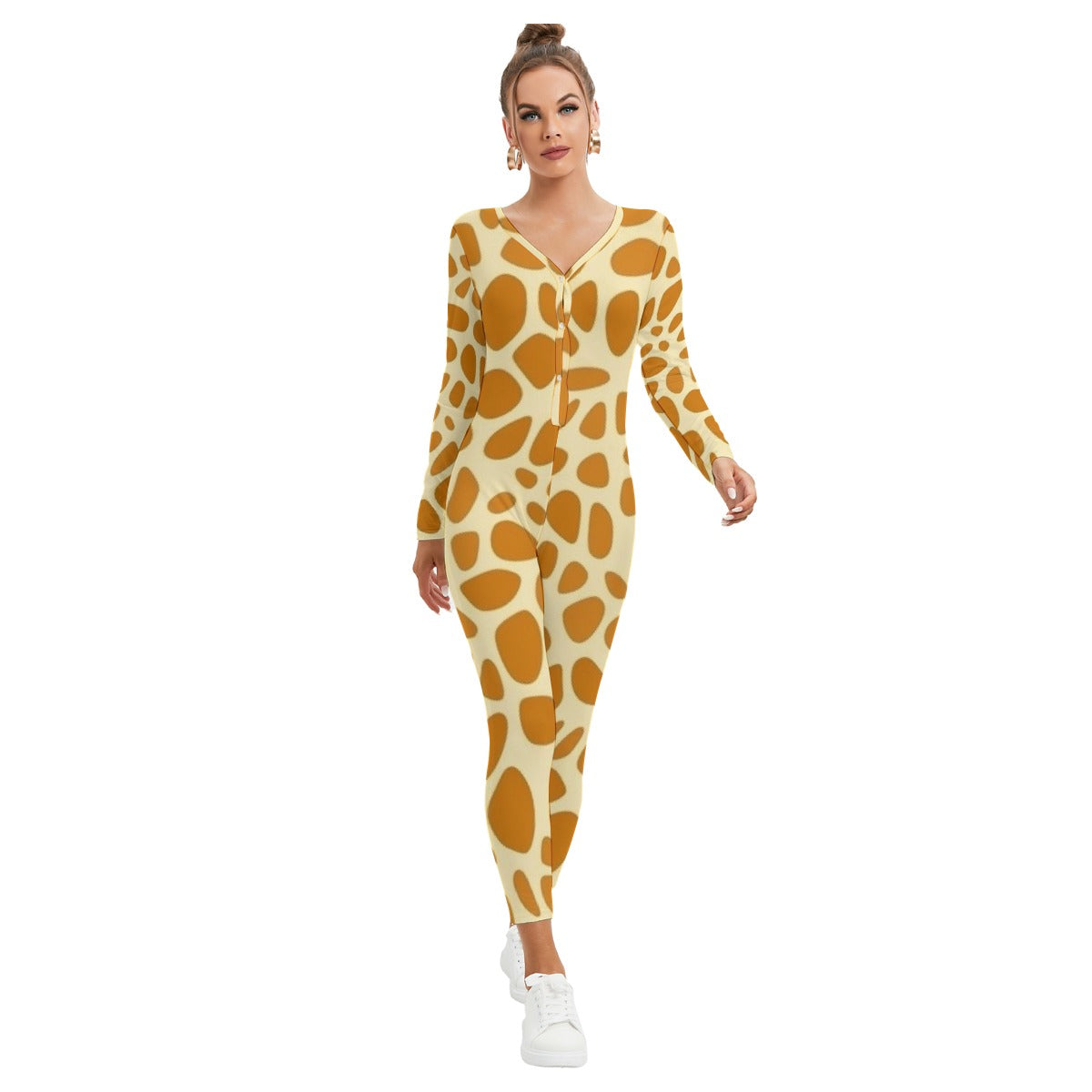 All-Over Print Women's Plunging Neck Jumpsuit