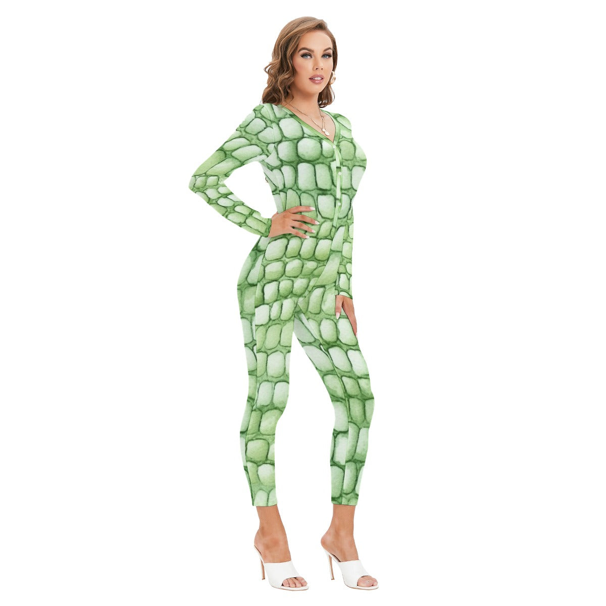All-Over Print Women's Plunging Neck Jumpsuit