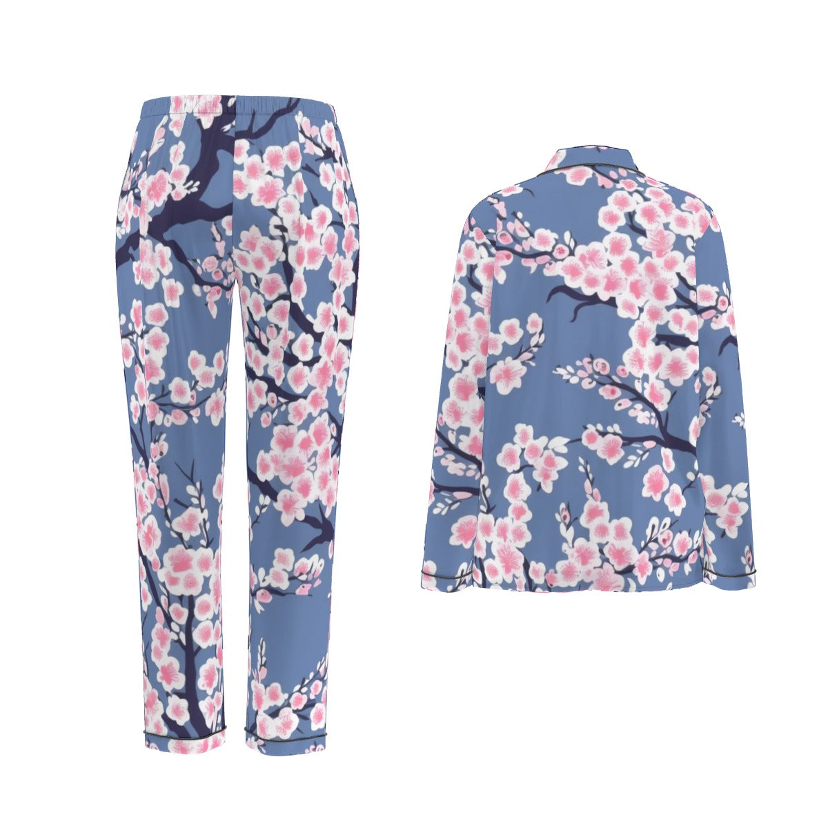 All-Over Print Women's Long Sleeve Pajama Set With Black Contrast Piping