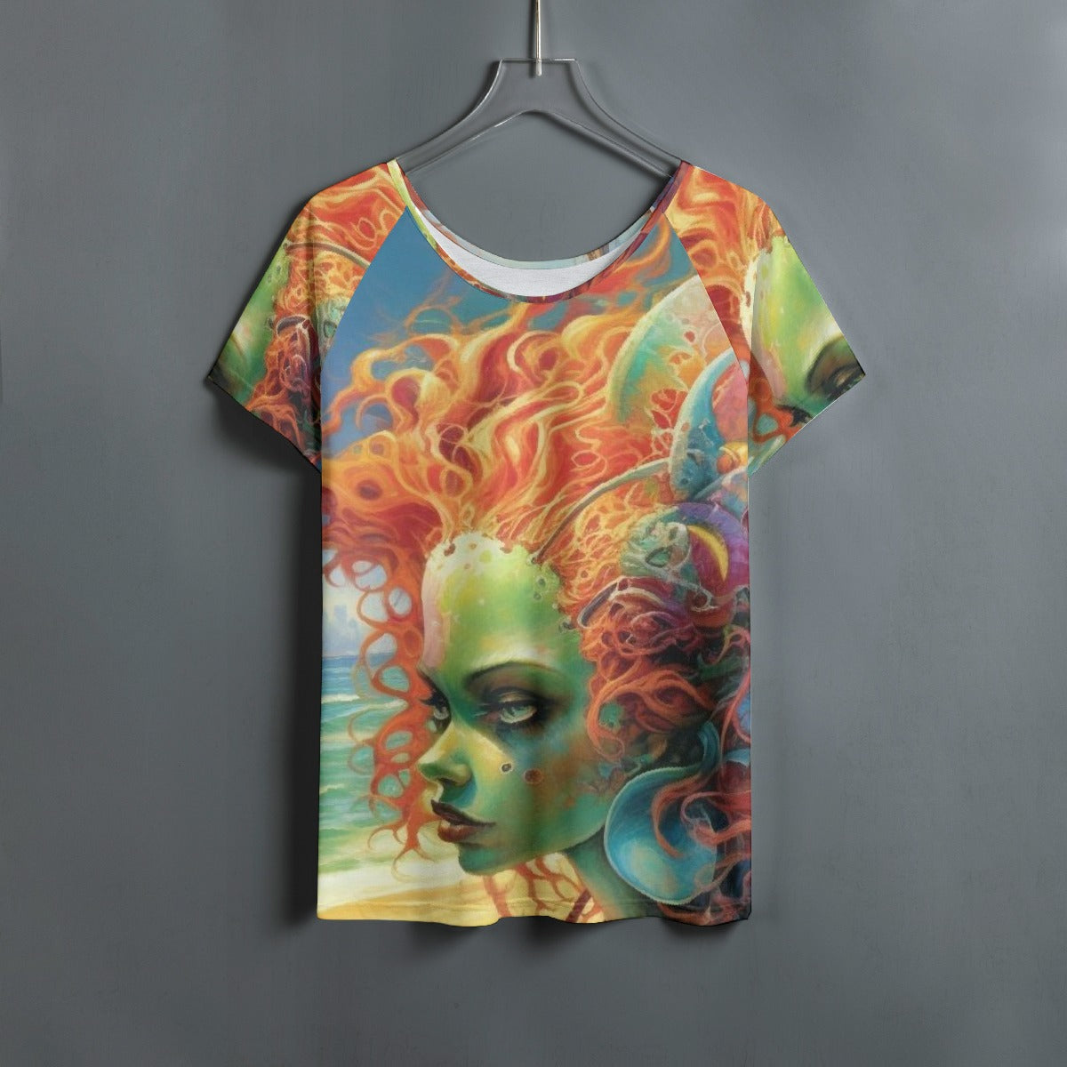 All-Over Print Women's Round Neck T-shirt With Raglan Sleeve