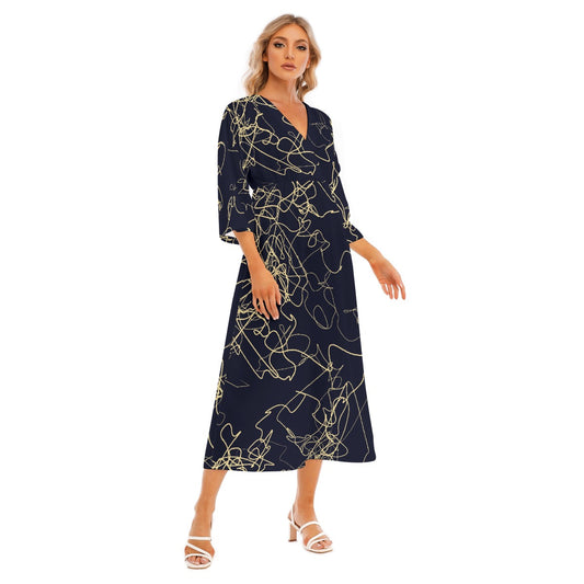 All-Over Print Women's Mid-Sleeve Long Dress