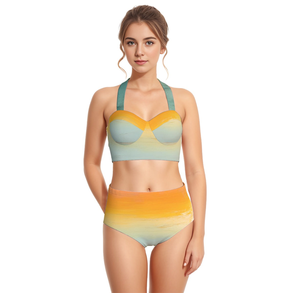 All-Over Print Women's Swimsuit Set With Halter
