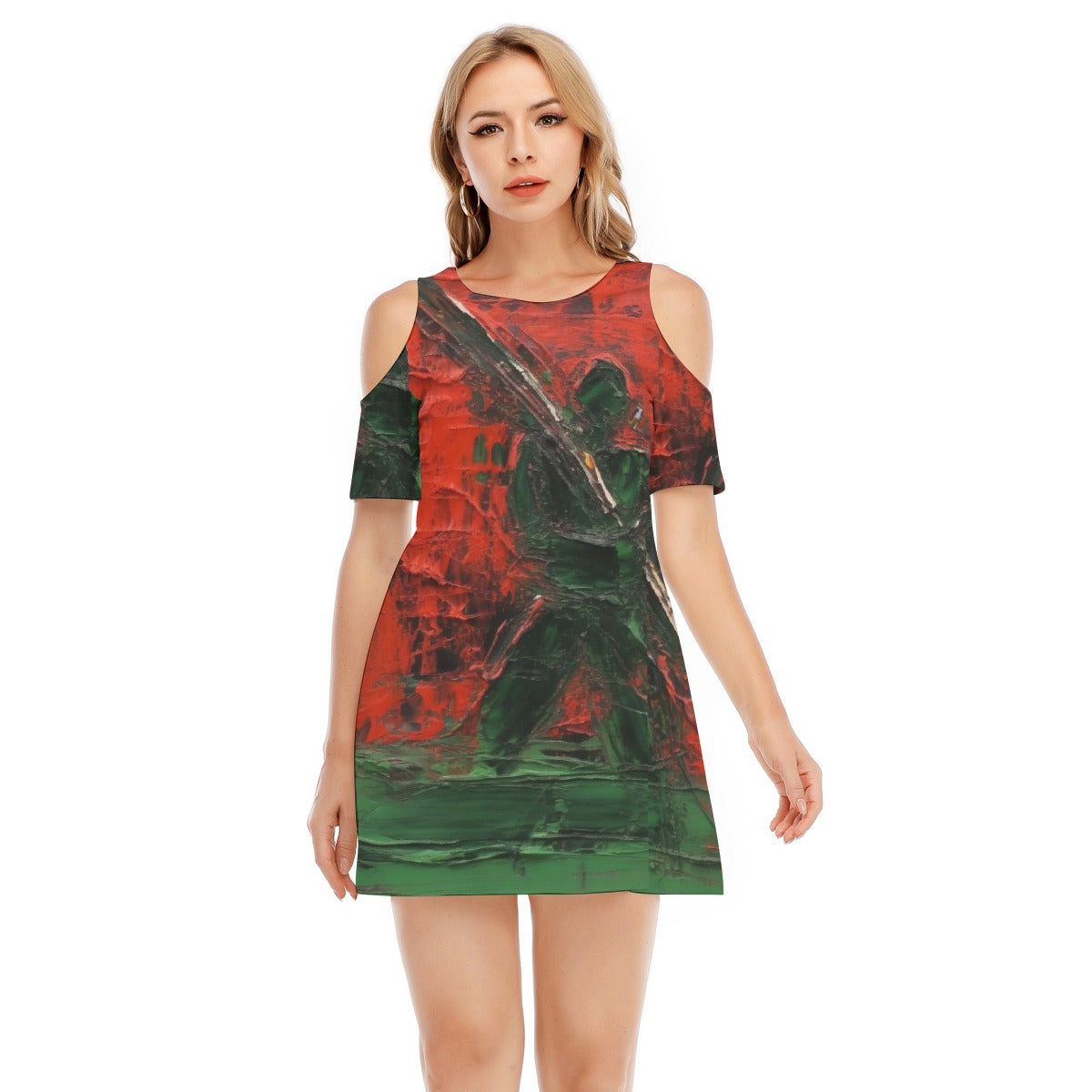 All-Over Print Women's Cold Shoulder Dress | 190GSM Cotton