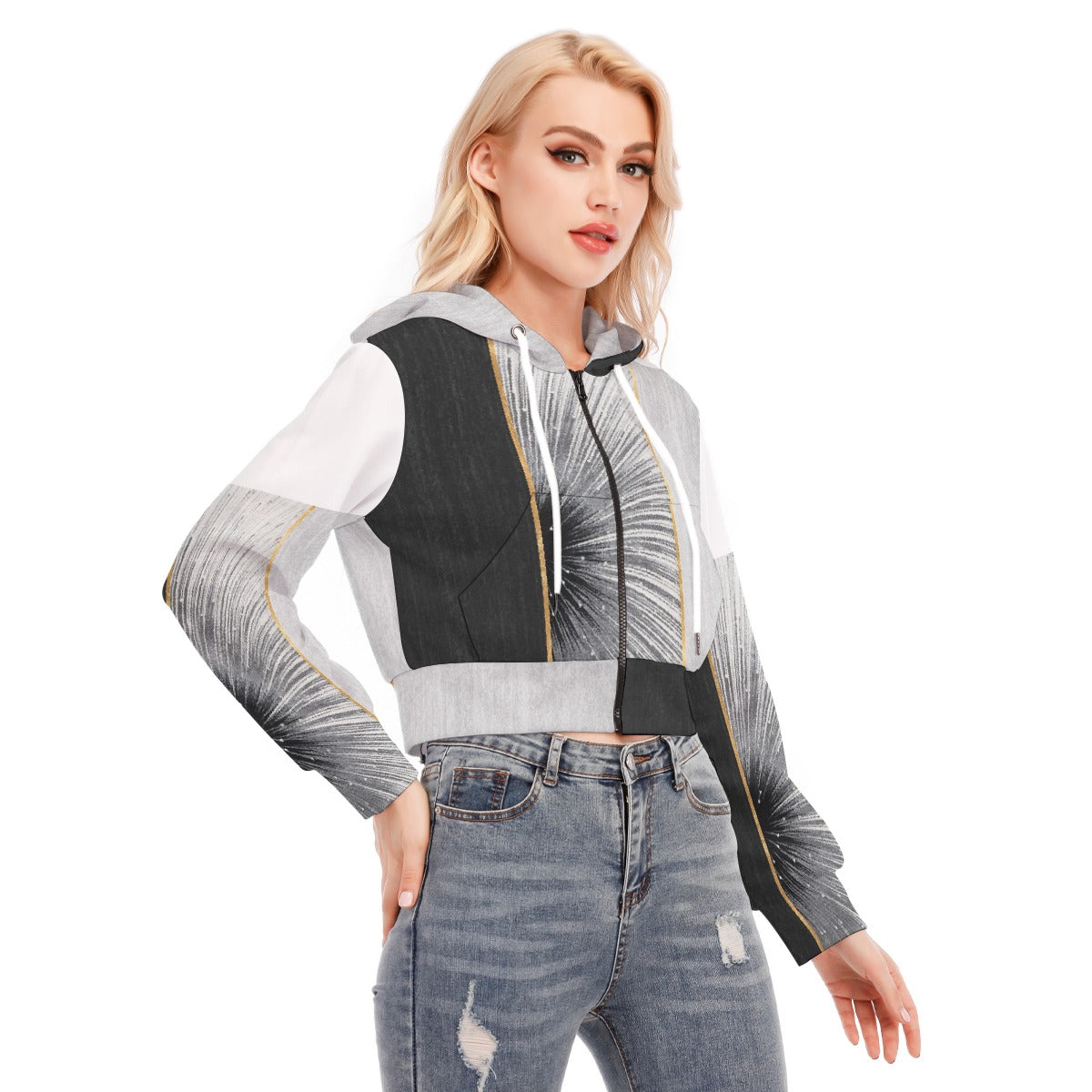 All-Over Print Women's Crop Top Hoodie With Zipper Closure