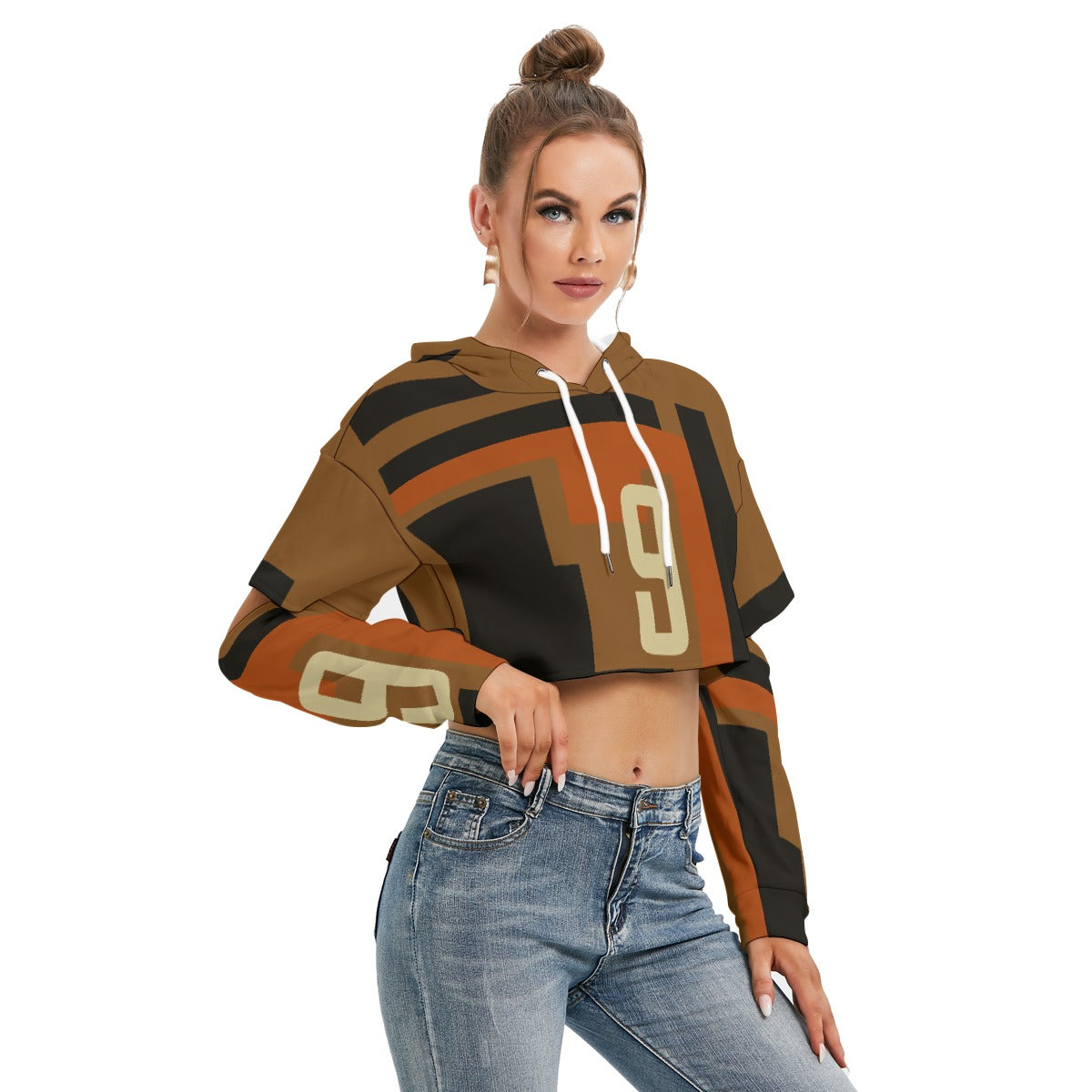 All-Over Print Women's Heavy Fleece Hoodie With Hollow Out Sleeve