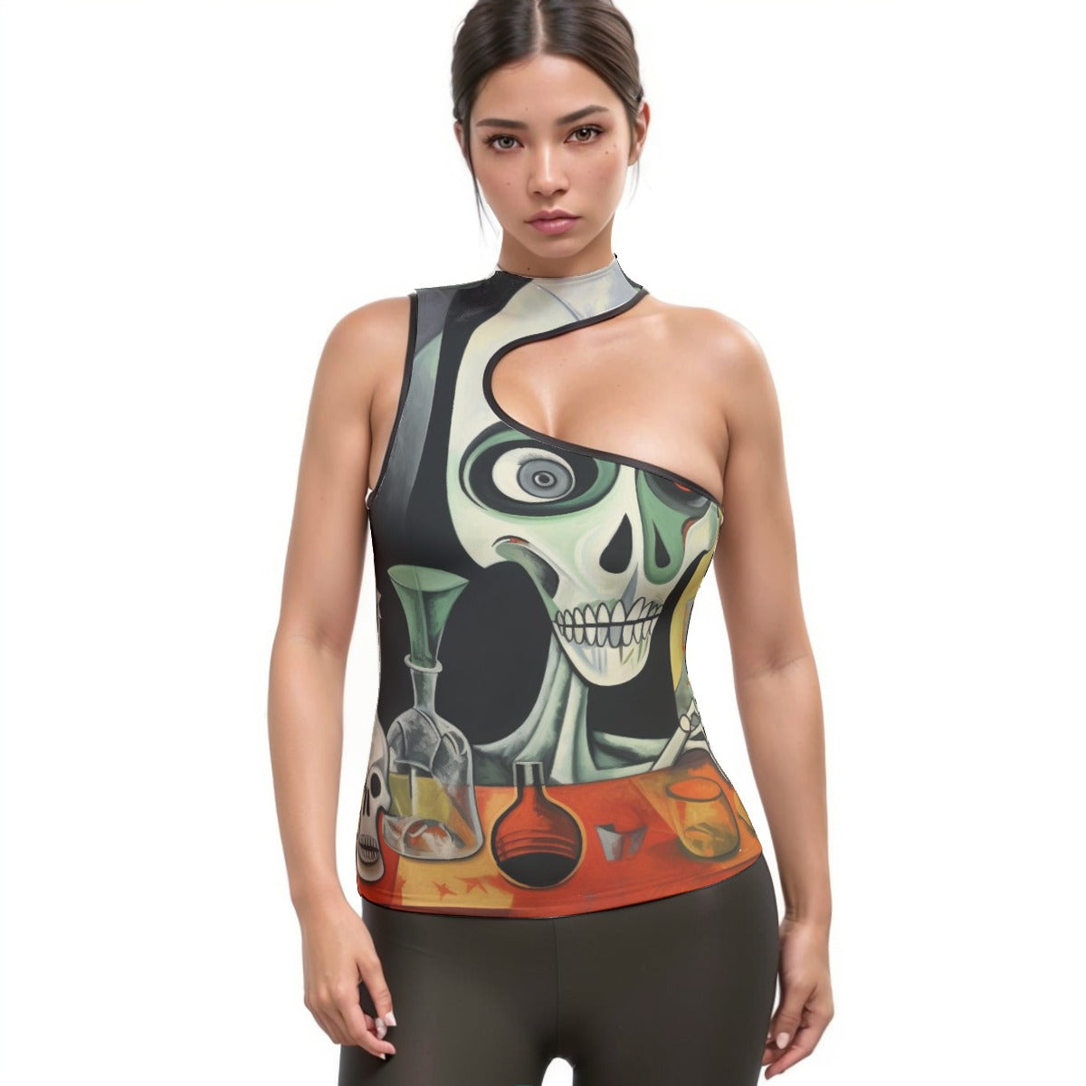 All-Over Print Women's Halter Sleeveless Asymmetrical Tank Top