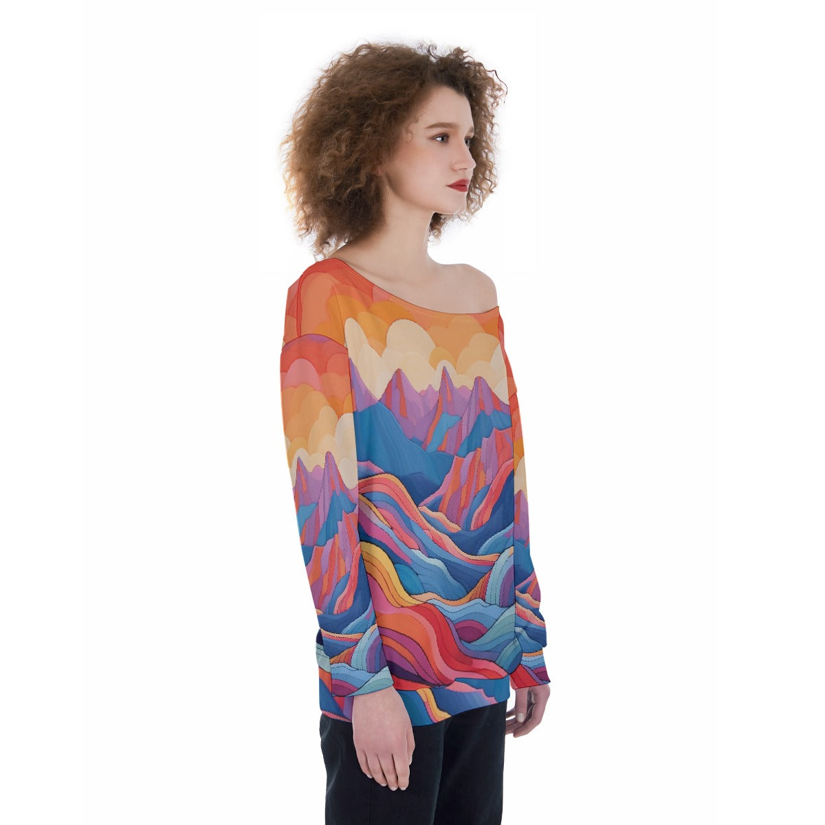 All-Over Print Oversized Women's Off-Shoulder Sweatshirt