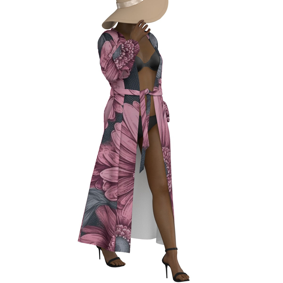 All-Over Print Women's Lace-up Chiffon Robe