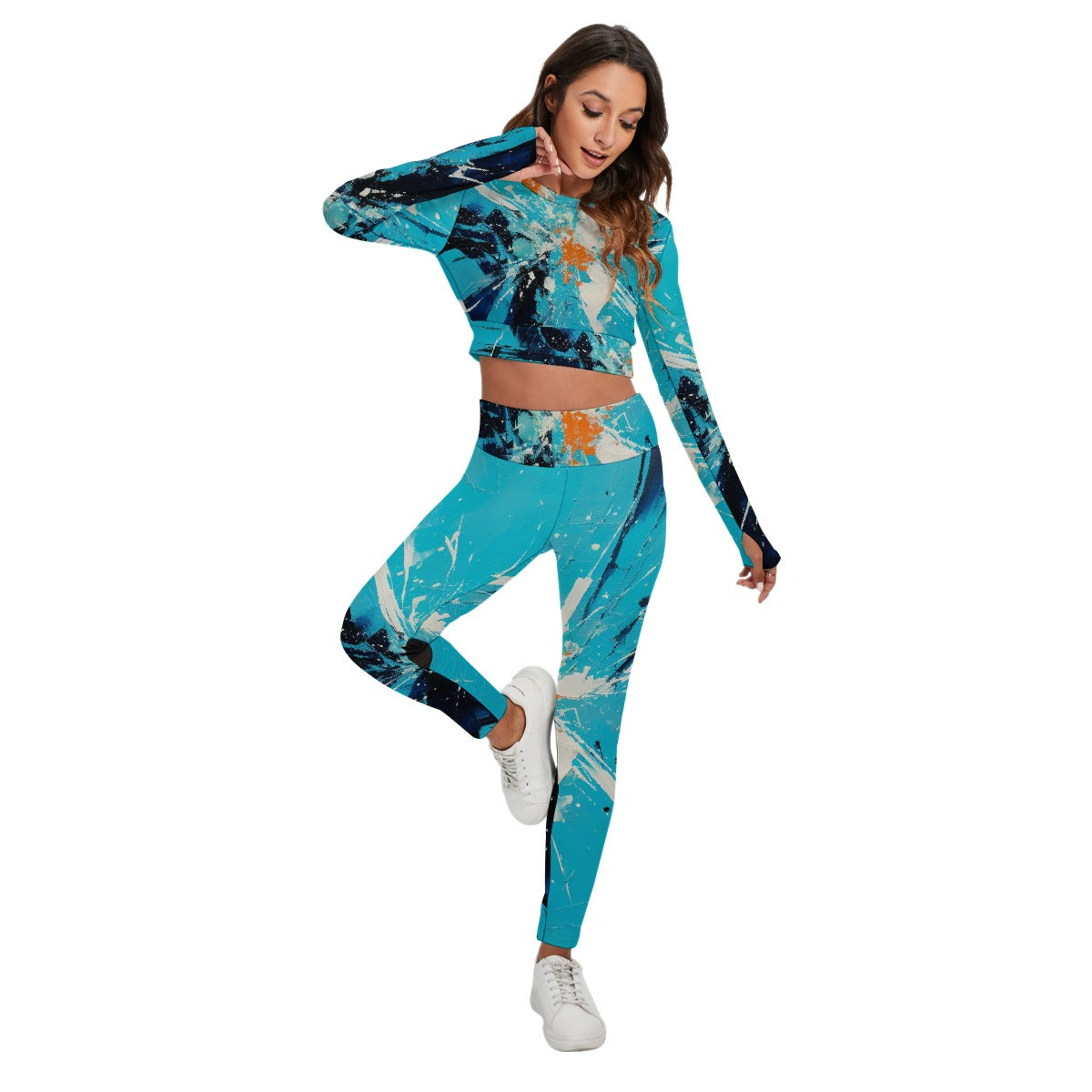 All-Over Print Women's Sport Set With Backless Top And Leggings
