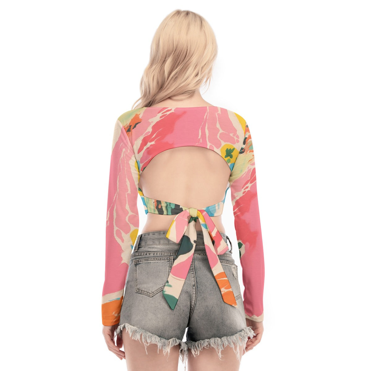 All-Over Print Women's Back Hollow T-shirt With Strap