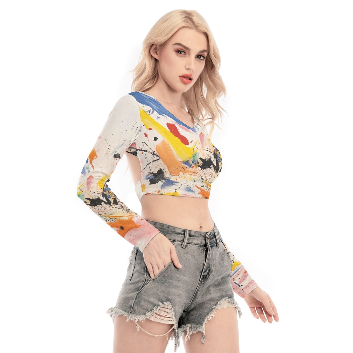 All-Over Print Women's Back Hollow T-shirt With Strap