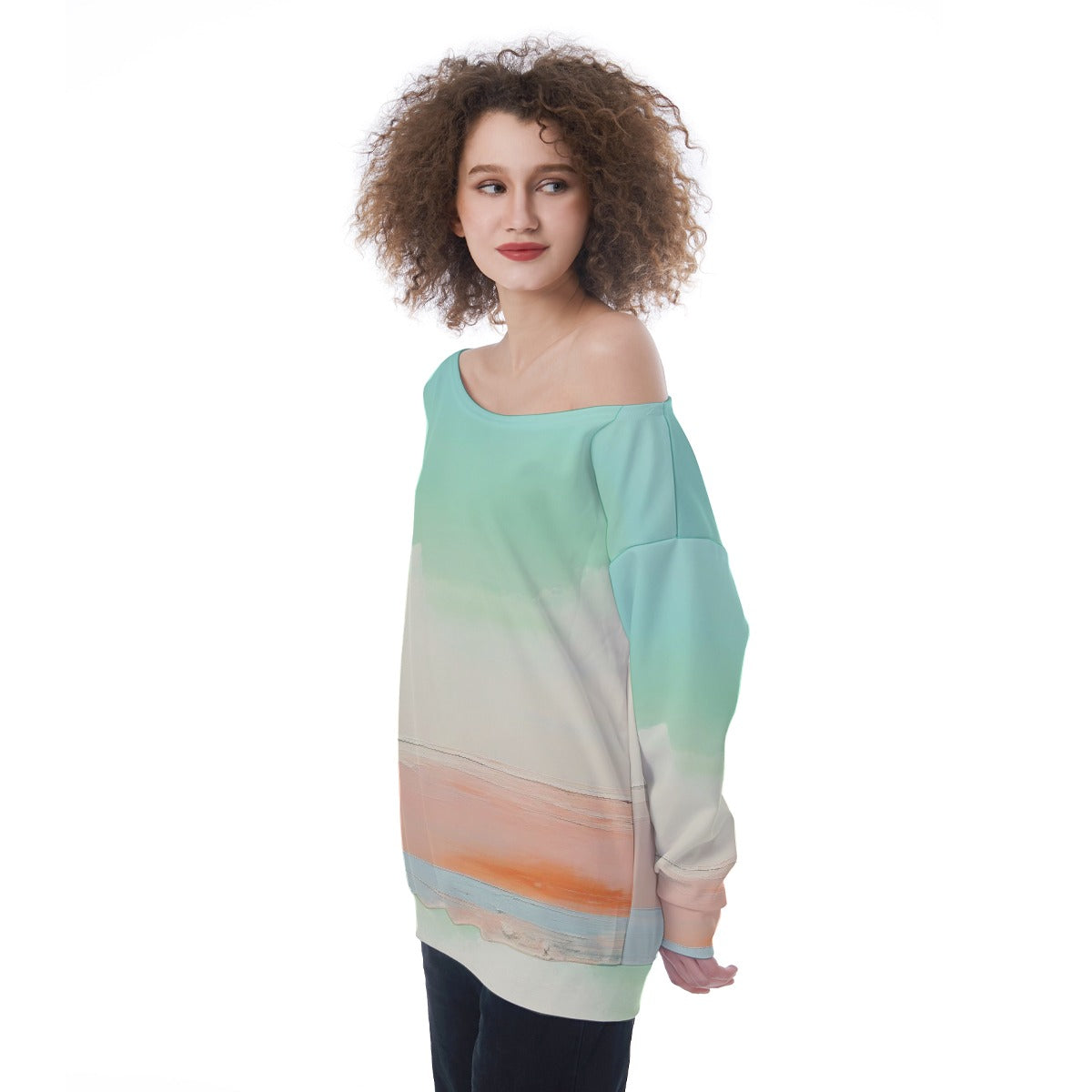 All-Over Print Oversized Women's Off-Shoulder Sweatshirt