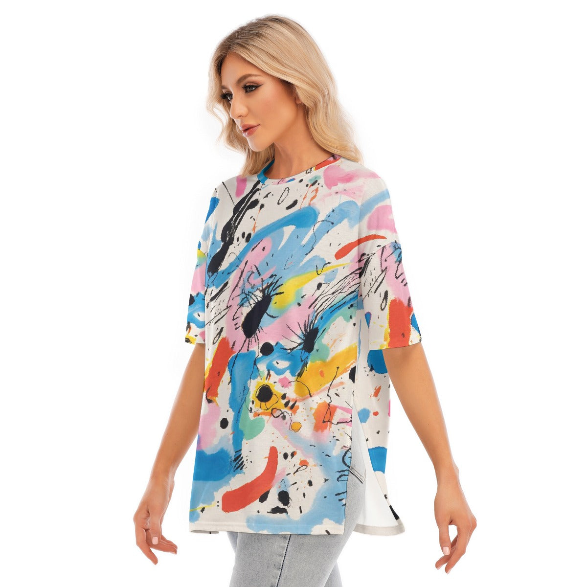 All-Over Print Women's Short Sleeves T-shirt With Hem Split