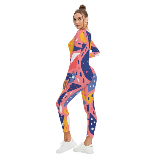 All-Over Print Women's Plunging Neck Jumpsuit