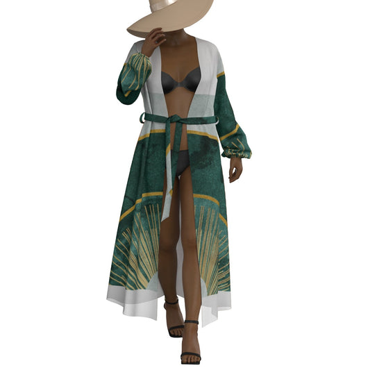 All-Over Print Women's Lace-up Chiffon Robe