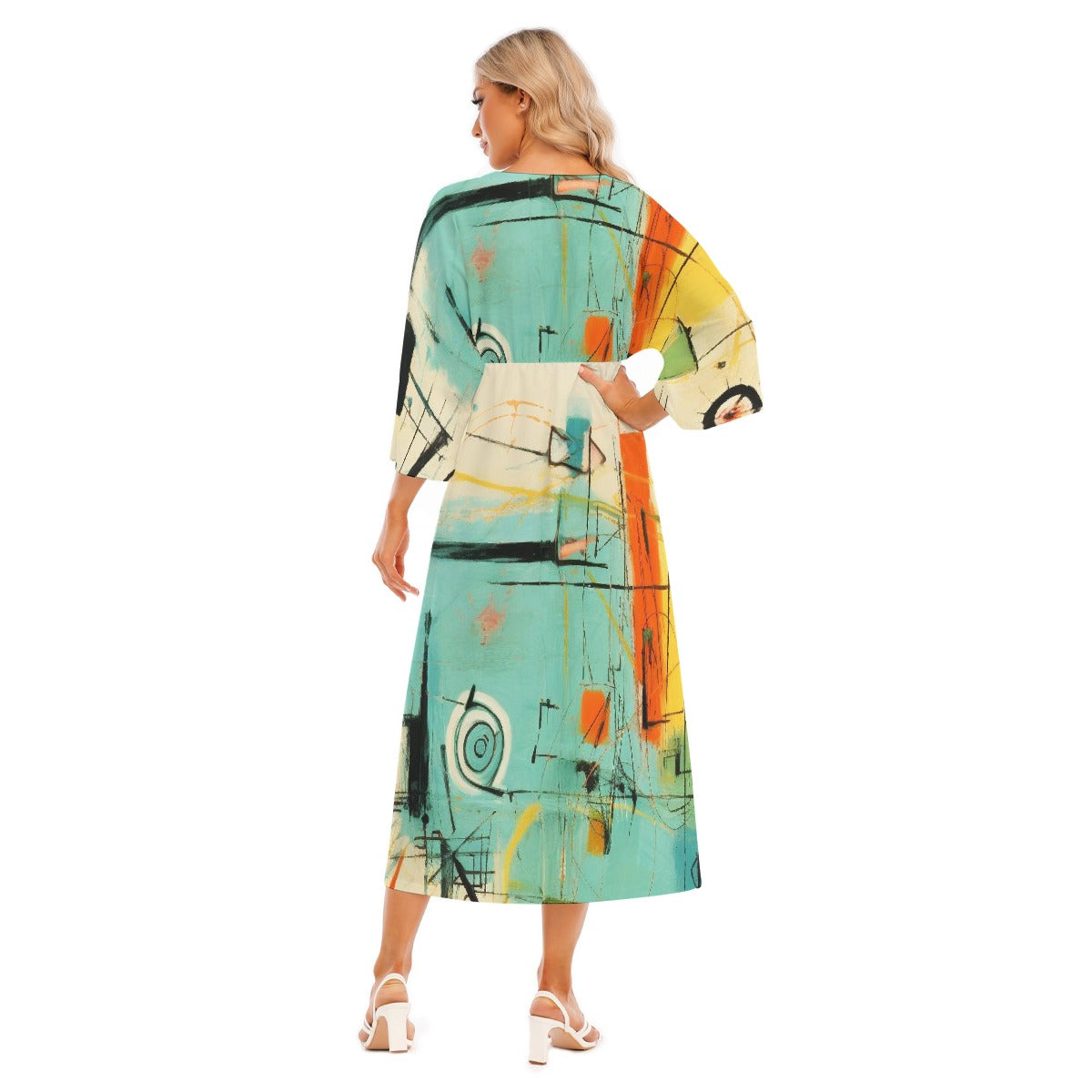 All-Over Print Women's Mid-Sleeve Long Dress