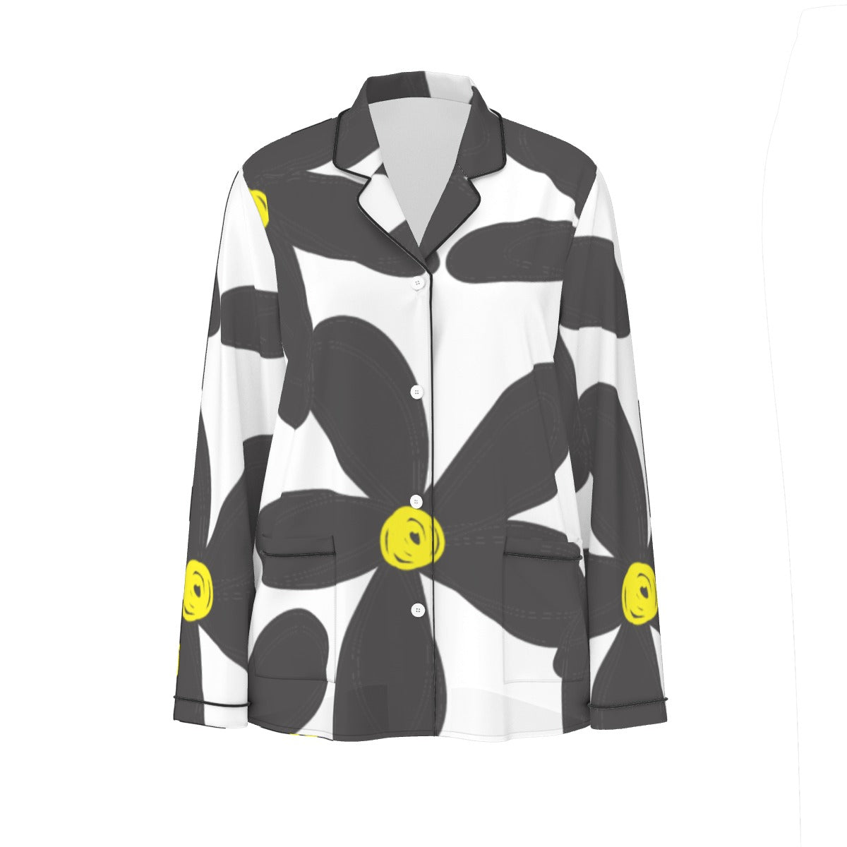 All-Over Print Women's Long Sleeve Pajama Set With Black Contrast Piping