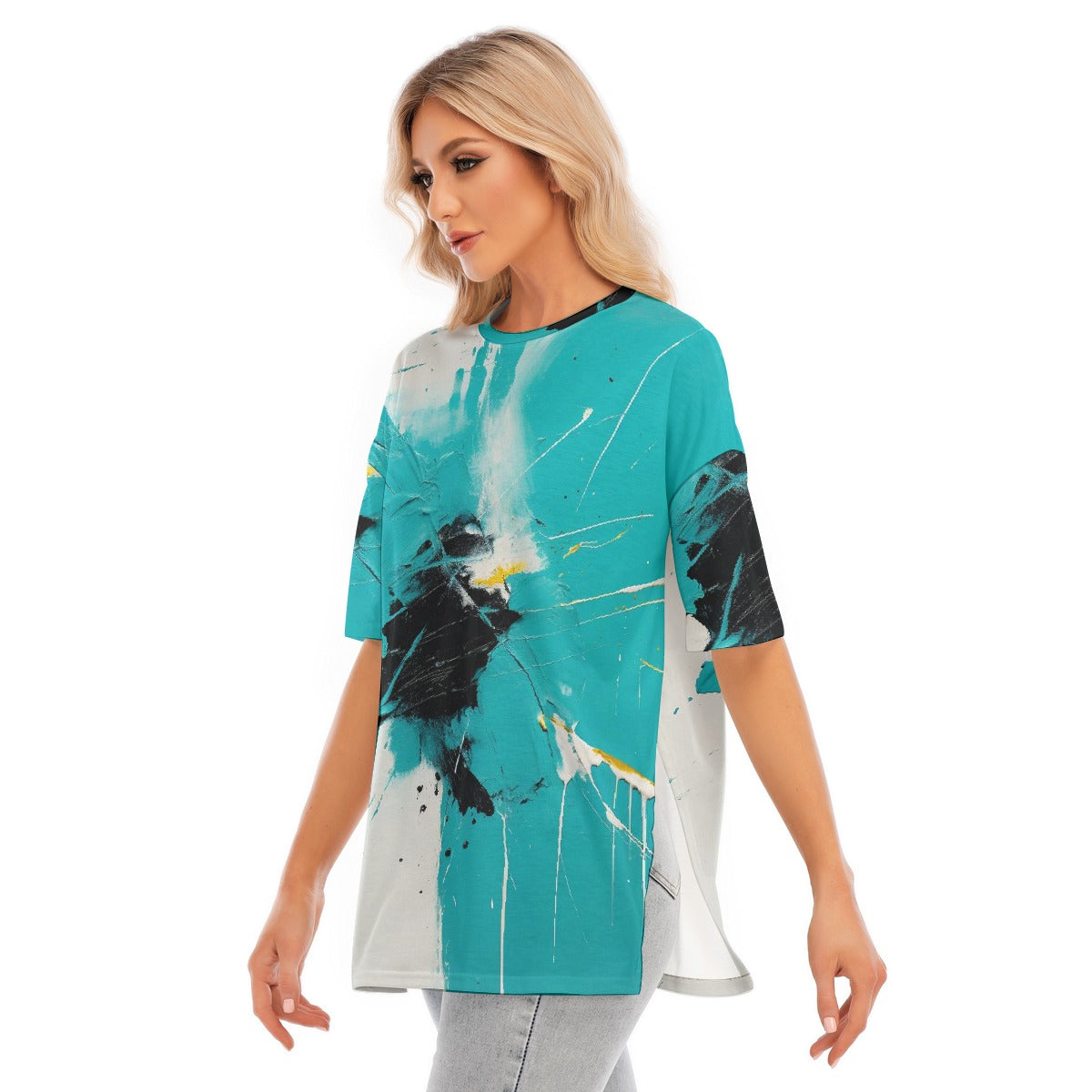 All-Over Print Women's Short Sleeves T-shirt With Hem Split