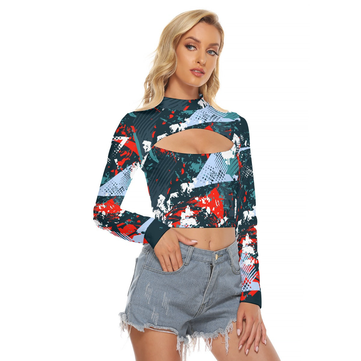 All-Over Print Women's Hollow Chest Keyhole Tight Crop Top