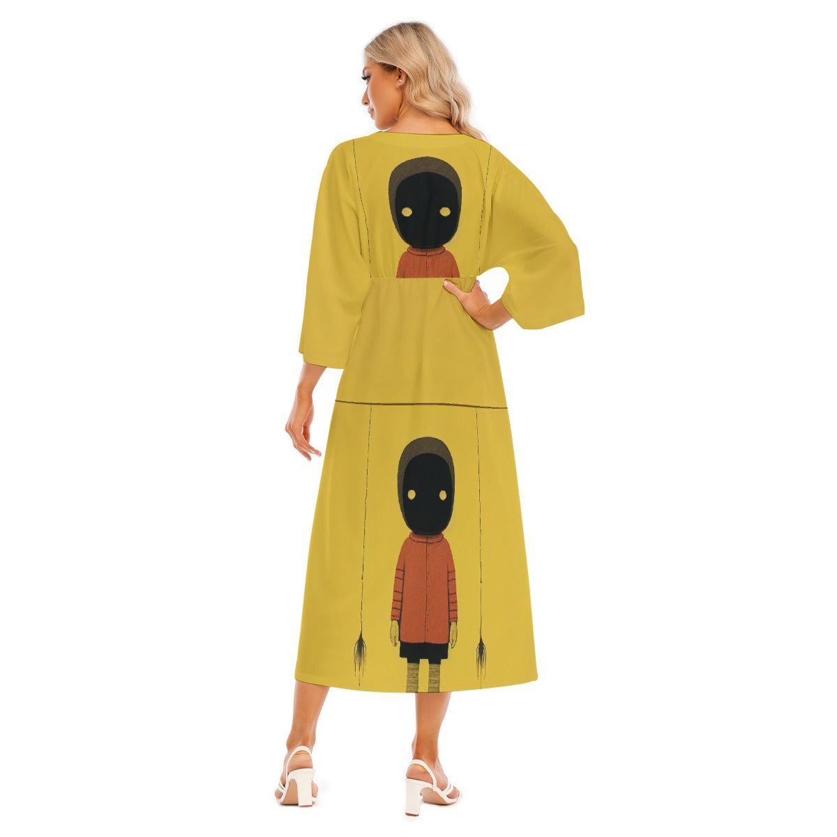 All-Over Print Women's Mid-Sleeve Long Dress