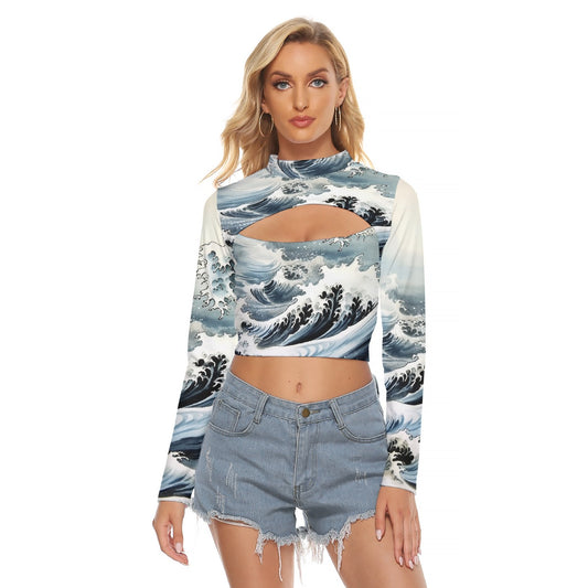 All-Over Print Women's Hollow Chest Keyhole Tight Crop Top