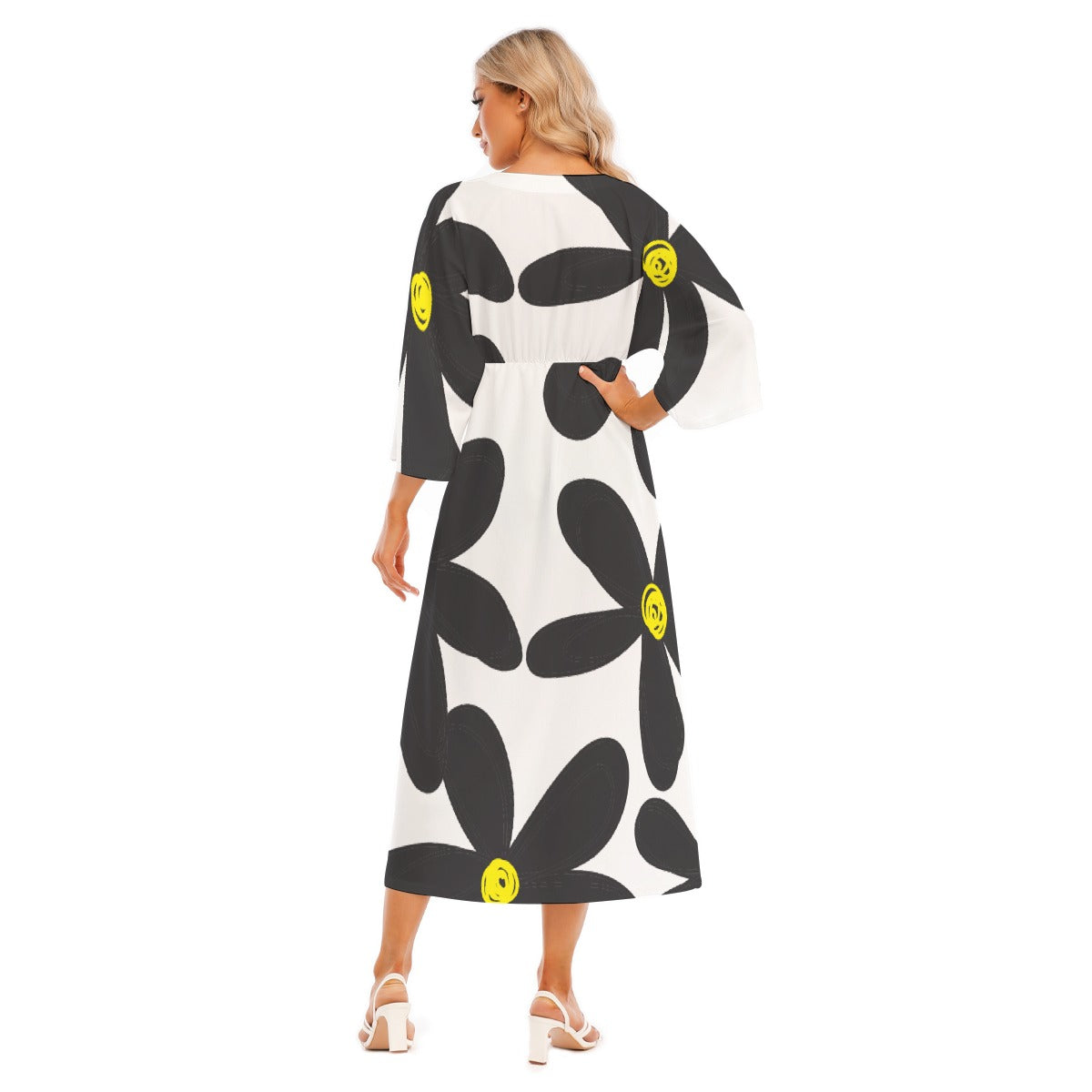 All-Over Print Women's Mid-Sleeve Long Dress