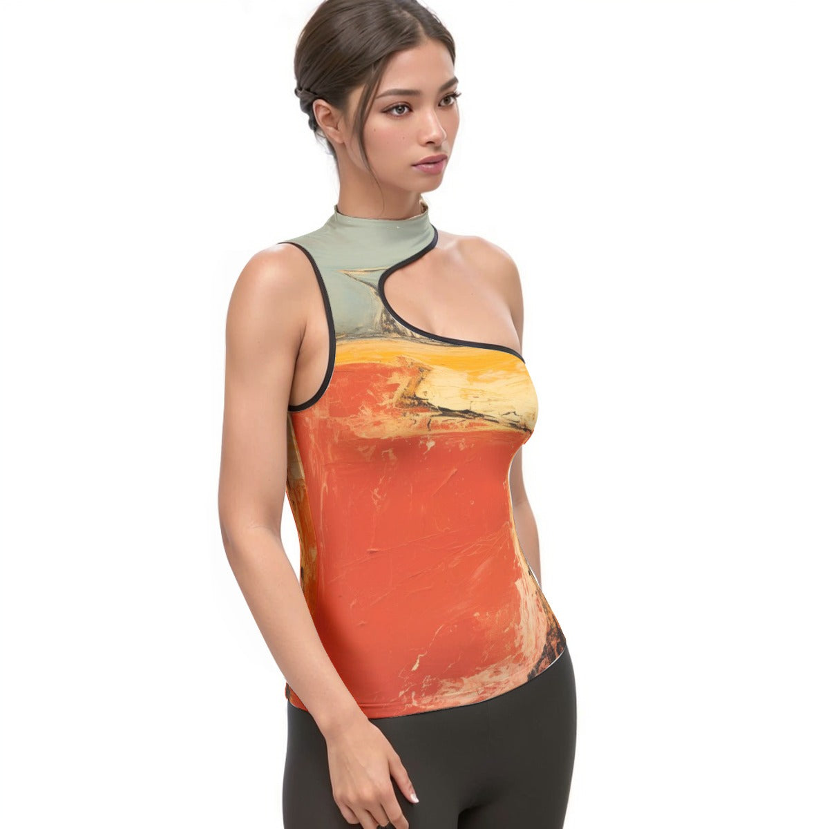 All-Over Print Women's Halter Sleeveless Asymmetrical Tank Top