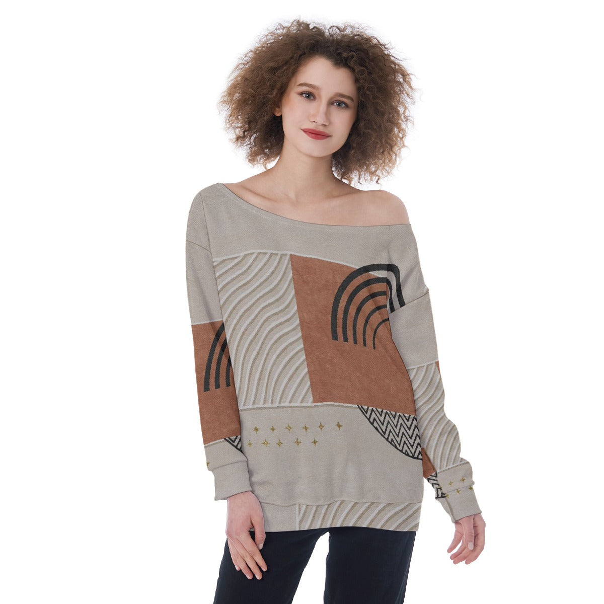 All-Over Print Oversized Women's Off-Shoulder Sweatshirt