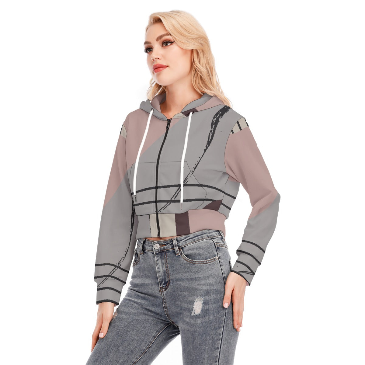 All-Over Print Women's Crop Top Hoodie With Zipper Closure