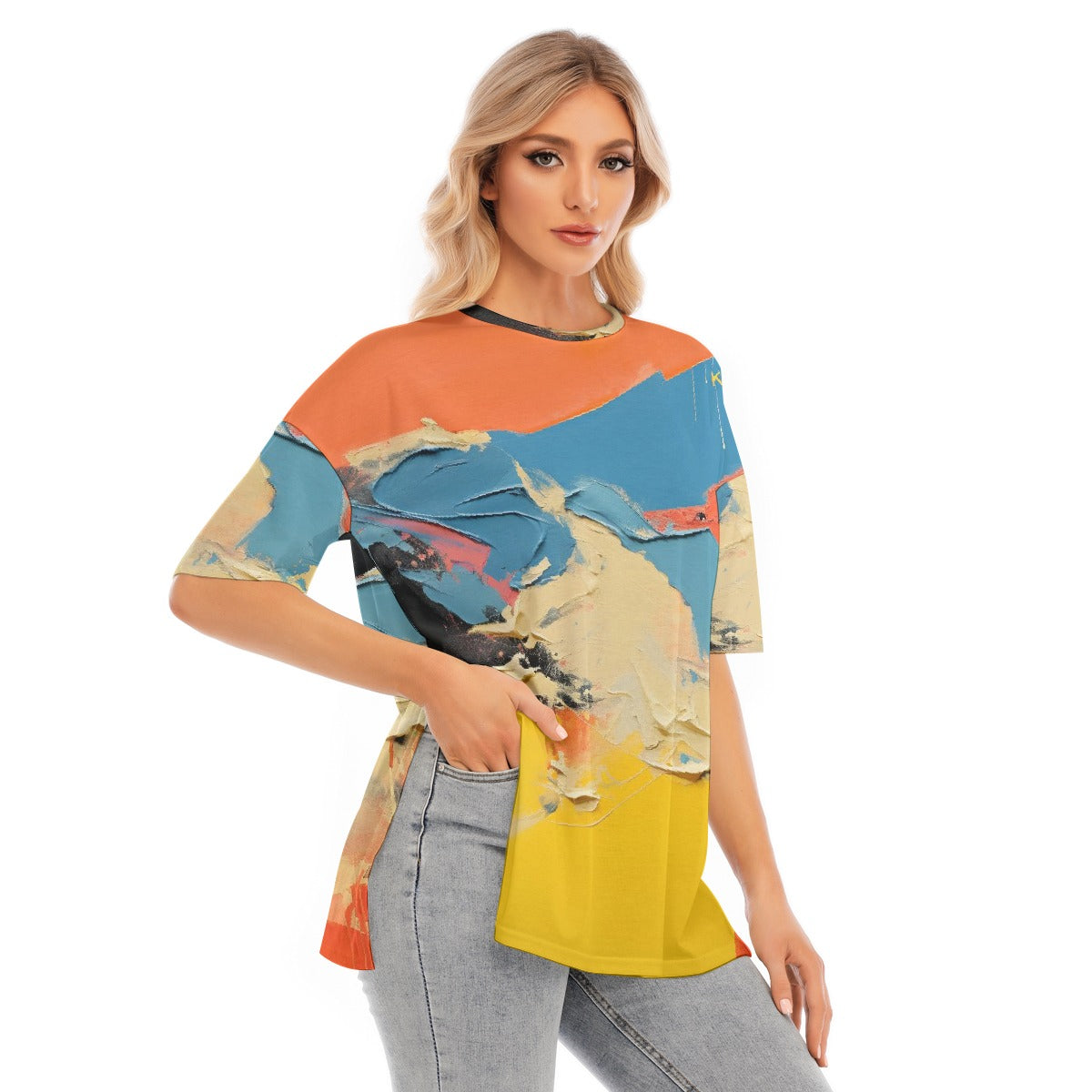 All-Over Print Women's Short Sleeves T-shirt With Hem Split