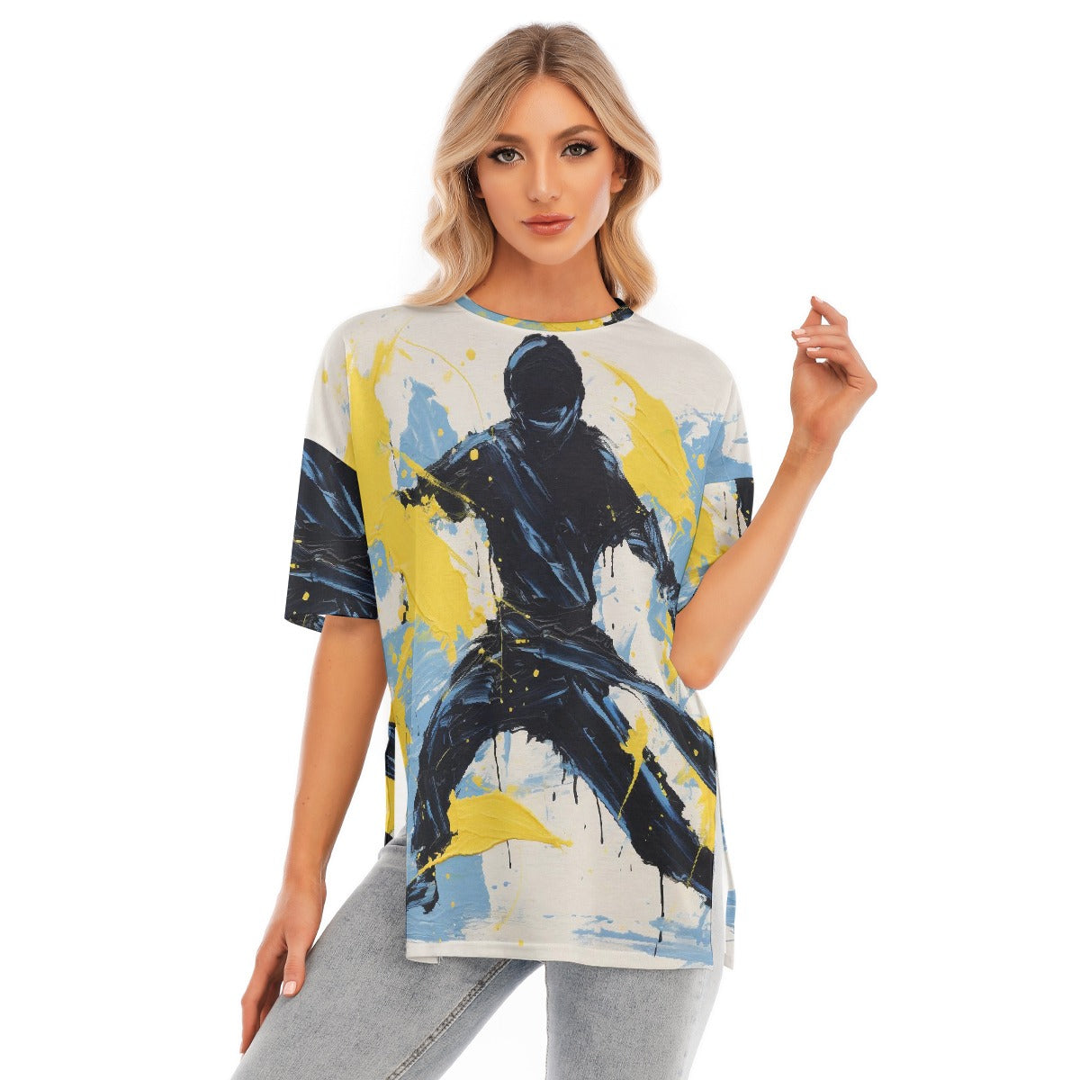 All-Over Print Women's Short Sleeves T-shirt With Hem Split