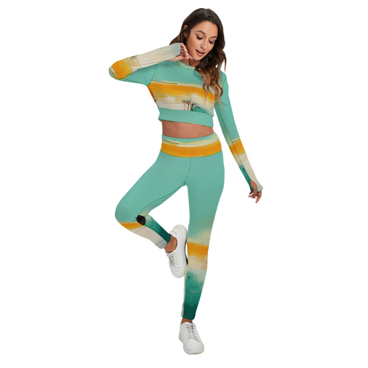 All-Over Print Women's Sport Set With Backless Top And Leggings