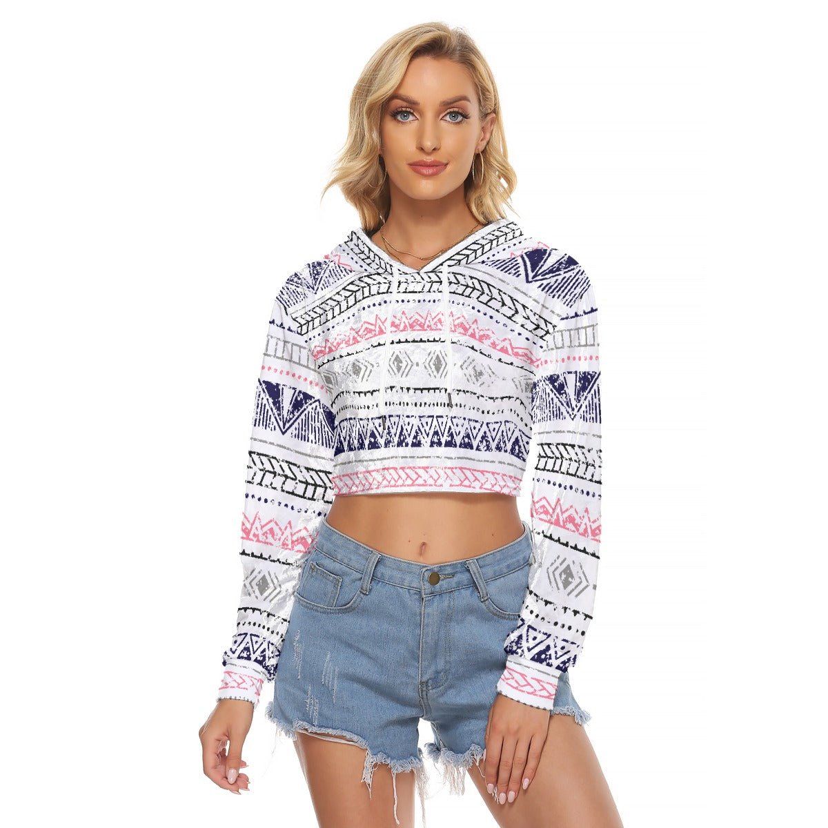 All-Over Print Women's Crop Top Hoodie|Velvet
